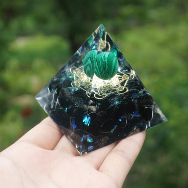 #242- Handmade Malachite & Obsidian 'EARTH & FIRE VIBRANCY' ORGONITE Pyramid